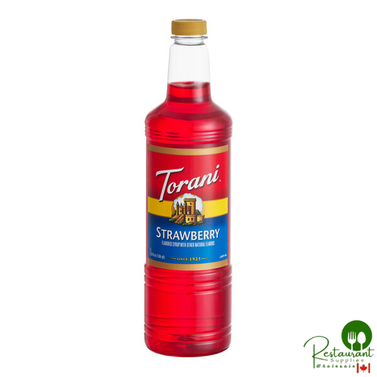 Torani Strawberry Flavoring / Fruit Syrup Plastic Bottle 1 Liter - 6/Case