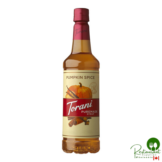 Torani Puremade Pumpkin Spice Flavoring Syrup 750 mL Plastic Bottle - 4/Case