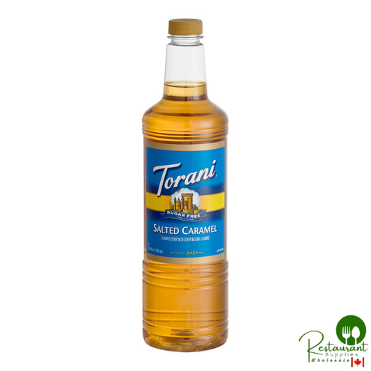 Torani Sugar-Free Salted Caramel Flavoring Syrup Plastic Bottle 1 Liter - 6/Case