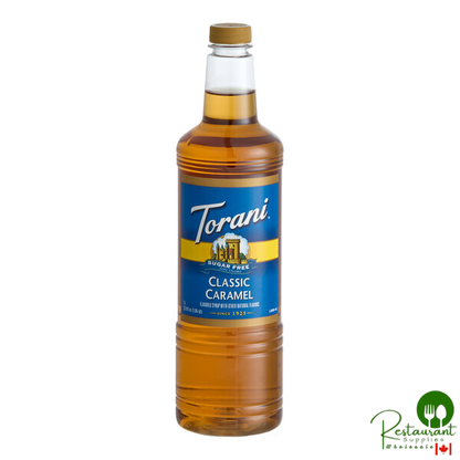 Torani Sugar-Free Classic Caramel Flavoring Syrup Plastic Bottle 1 Liter - 6/Case