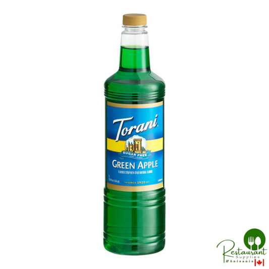 Torani Sugar-Free Green Apple Flavoring / Fruit Syrup Plastic Bottle 1 Liter - 6/Case