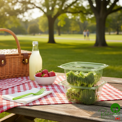Eco-Products Veridian 16 oz. Compostable Rectangular Green PLA Plastic Deli Container with Flat Lid - 300/Case
