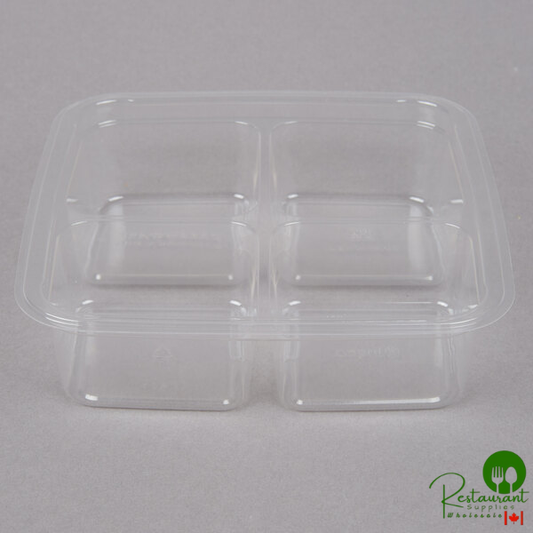 Fabri-Kal GS6-4S Greenware 16.7 oz. Shallow 4-Compartment Clear PLA Plastic Compostable Container - 300/Case