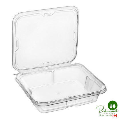 Inline Plastics Safe-T-Fresh 35 oz. Tamper-Resistant, Tamper-Evident Rectangular Hinged Container with Flat Lid - 150/Case