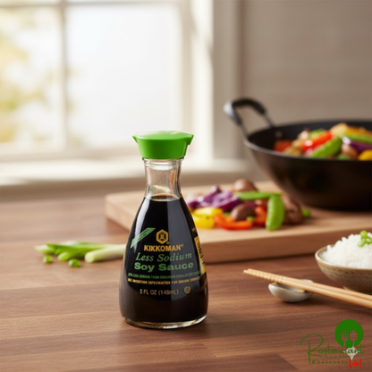 Kikkoman Traditionally Brewed Less Sodium Soy Sauce Dispenser 5 fl. oz. Bottle - 12/Case