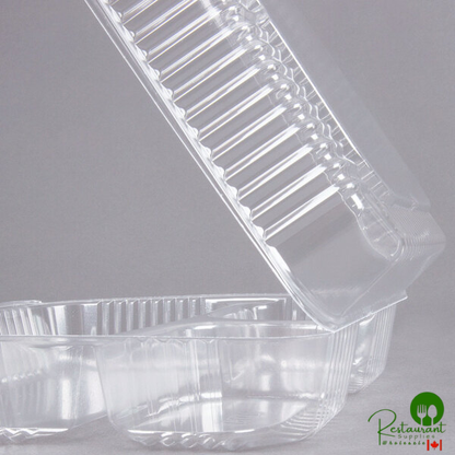 Durable Packaging PXT-933 9" x 9" x 3" Three Compartment Clear Hinged Lid Plastic Container - 100/Pack