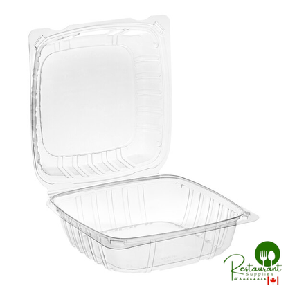 Choice 8" x 8" x 3 3/8" Clear Hinged PET Plastic Clamshell Container - 200/Case