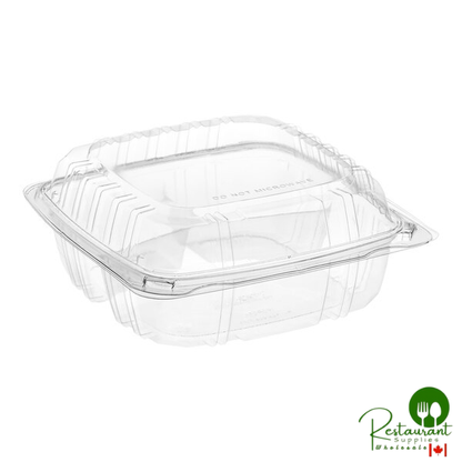 Choice 8" x 8" x 3 3/8" Clear Hinged PET Plastic 3-Compartment Clamshell Container - 200/Case