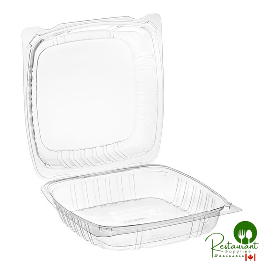 Choice 9" x 9" x 3" Clear Hinged PET Plastic Clamshell Container - 100/Pack