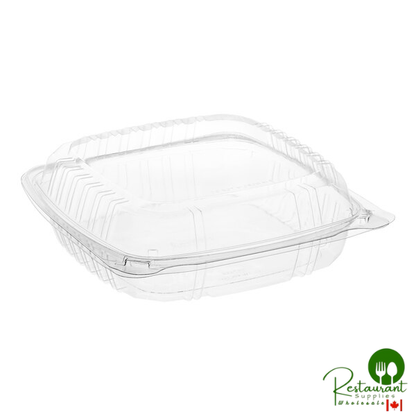 Choice 9" x 9" x 3" Clear Hinged PET Plastic Clamshell Container - 100/Pack