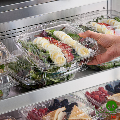 Choice 9" x 9" x 3" Clear Hinged PET Plastic Clamshell Container - 100/Pack