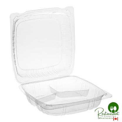 Choice 9" x 9" x 3" Clear Hinged PET Plastic 3-Compartment Clamshell Container - 100/Pack