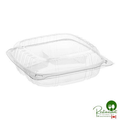 Choice 9" x 9" x 3" Clear Hinged PET Plastic 3-Compartment Clamshell Container - 100/Pack
