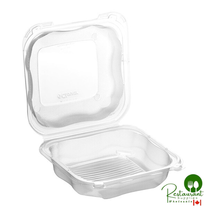 Genpak Clover 8" x 8" x 3" Microwavable 1-Compartment Clear Plastic Hinged Container - 150/Case
