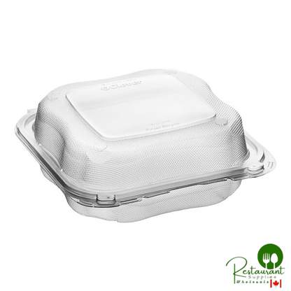 Genpak Clover 8" x 8" x 3" Microwavable 1-Compartment Clear Plastic Hinged Container - 150/Case