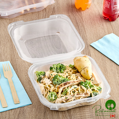 Genpak Clover 8" x 8" x 3" Microwavable 1-Compartment Clear Plastic Hinged Container - 150/Case