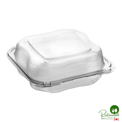 Genpak Clover 8" x 8" x 3" Microwavable 3-Compartment Clear Plastic Hinged Container - 150/Case
