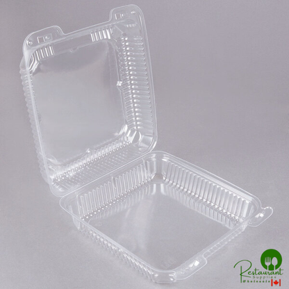 Durable Packaging PXT-900 Duralock 9" x 9" x 3" Clear Hinged Lid Plastic Container - 100/Pack
