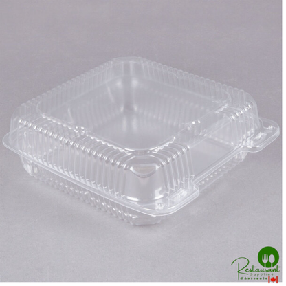 Durable Packaging PXT-900 Duralock 9" x 9" x 3" Clear Hinged Lid Plastic Container - 100/Pack