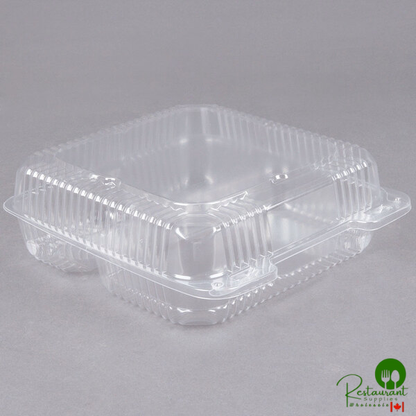 Durable Packaging PXT-933 9" x 9" x 3" Three Compartment Clear Hinged Lid Plastic Container - 100/Pack