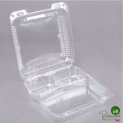 Durable Packaging PXT-933 9" x 9" x 3" Three Compartment Clear Hinged Lid Plastic Container - 100/Pack