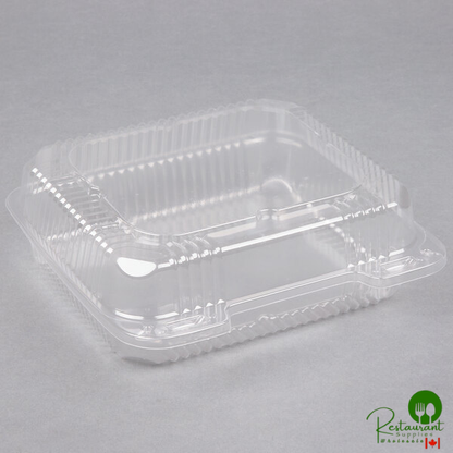 Durable Packaging PXT-880 8" x 8" x 3" Clear Hinged Lid Plastic Container - 125/Pack