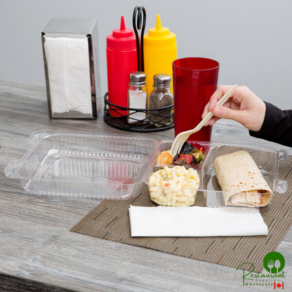 Durable Packaging PXT-833 8" x 8" x 3" Three Compartment Clear Hinged Lid Plastic Container - 125/Pack