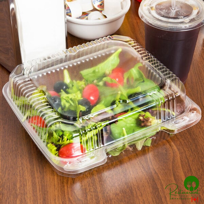 Durable Packaging PXT-895 Tall 8" x 8" x 3 1/2" One-Compartment Clear Hinged Plastic Take Out Container - 125/Pack