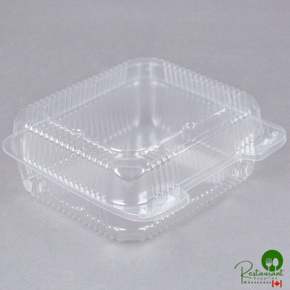 Durable Packaging PXT-895 Tall 8" x 8" x 3 1/2" One-Compartment Clear Hinged Plastic Take Out Container - 125/Pack