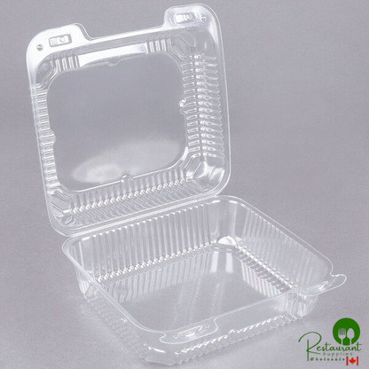 Durable Packaging PXT-895 Tall 8" x 8" x 3 1/2" One-Compartment Clear Hinged Plastic Take Out Container - 125/Pack