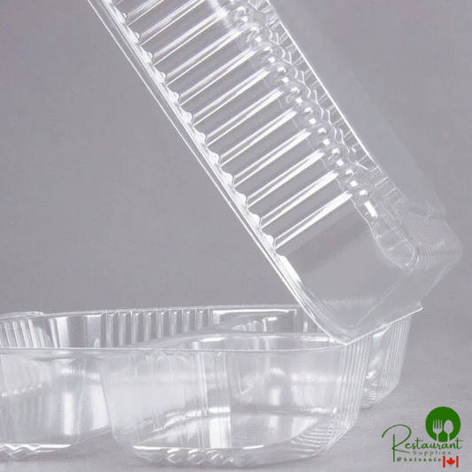 Durable Packaging PXT-933 9" x 9" x 3" Three Compartment Clear Hinged Lid Plastic Container - 100/Pack