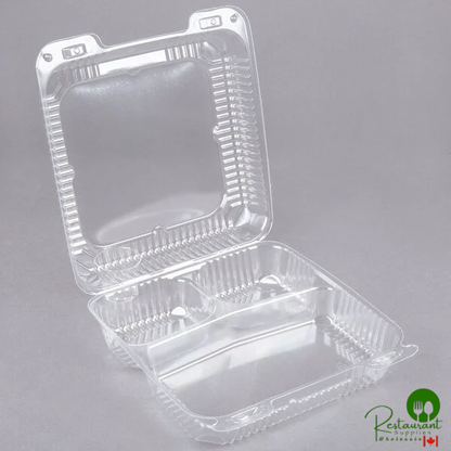 Durable Packaging PXT-933 9" x 9" x 3" Three Compartment Clear Hinged Lid Plastic Container - 100/Pack