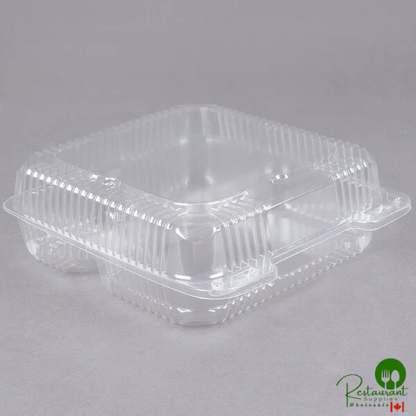 Durable Packaging PXT-933 9" x 9" x 3" Three Compartment Clear Hinged Lid Plastic Container - 100/Pack