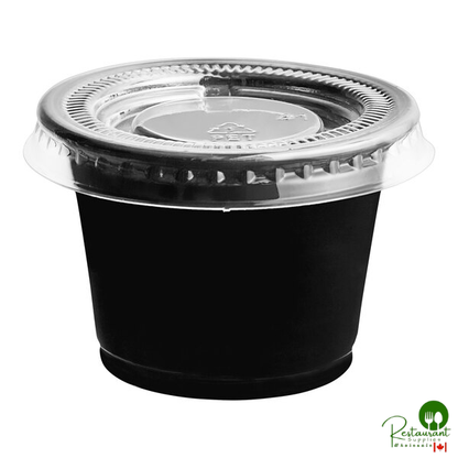 Choice 1 oz. Black Plastic Souffle Cup / Portion Cup with PET Plastic Lid - 100/Case