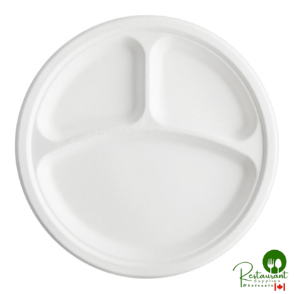 EcoChoice 10" Compostable White Plant Fiber Plate 3 Compartment - 500/Case