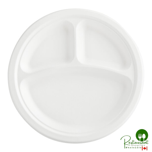 EcoChoice 9" Compostable White Plant Fiber Plant Fiber Plate 3 Compartment - 500/Case