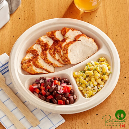 EcoChoice 9" Natural Plant Fiber 3 Compartment Plate - 500/Case