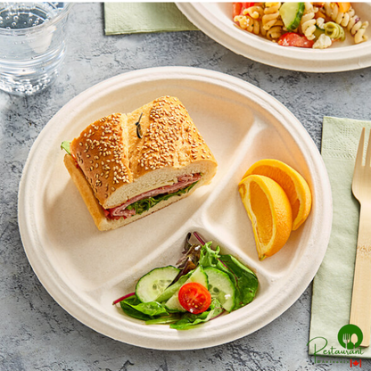 Dart 9" Round 3-Compartment Fiber Plate - 500/Case