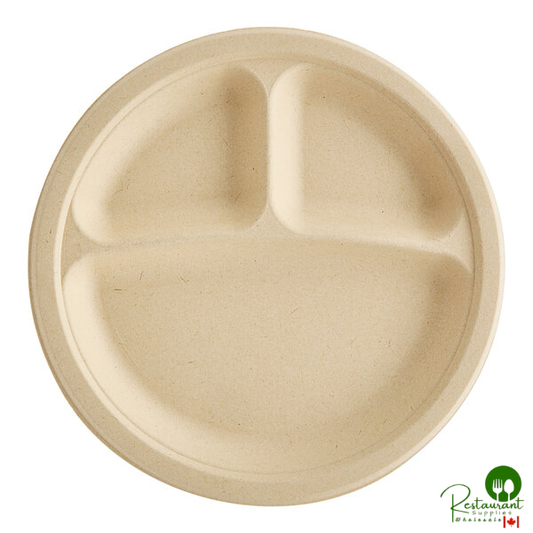 Tellus Products 9" Compostable Fiber 3-Compartment Plate - 500/Case