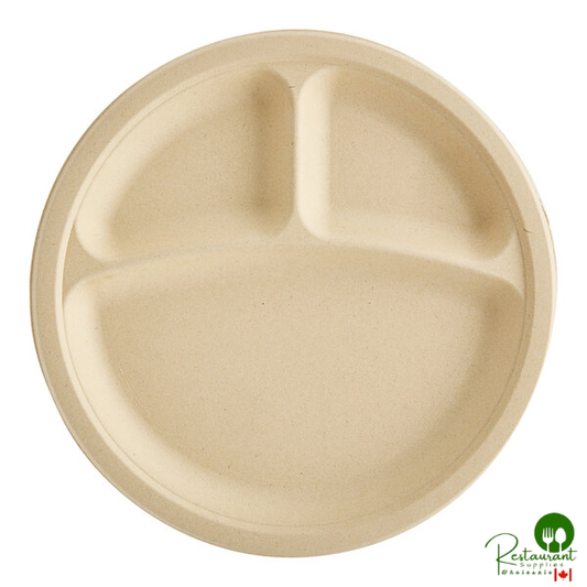 Tellus Products 10" Compostable Fiber 3-Compartment Plate - 500/Case