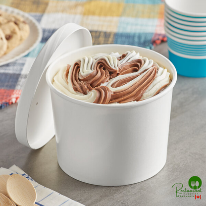 Choice 64 oz. Double Poly-Coated White Paper Food Cup with Vented Paper Lid - 25/Pack