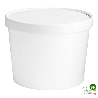 Choice 64 oz. Double Poly-Coated White Paper Food Cup with Vented Paper Lid - 25/Pack