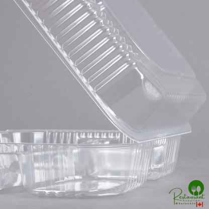 Durable Packaging PXT-833 8" x 8" x 3" Three Compartment Clear Hinged Lid Plastic Container - 125/Pack