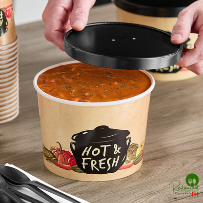 Choice 64 oz. Medley Double Poly-Coated Paper Soup / Hot Food Cup with Vented Paper Lid - 25/Pack