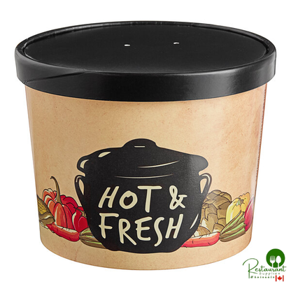 Choice 64 oz. Medley Double Poly-Coated Paper Soup / Hot Food Cup with Vented Paper Lid - 25/Pack