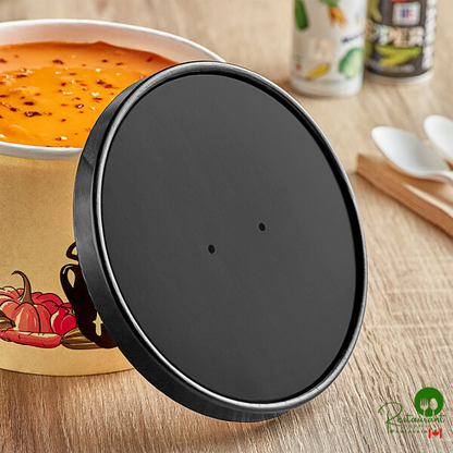 Choice 64 oz. Black Paper Soup / Hot Food Cup Vented Lid - 25/Pack