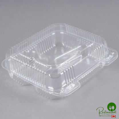Durable Packaging PXT-833 8" x 8" x 3" Three Compartment Clear Hinged Lid Plastic Container - 125/Pack
