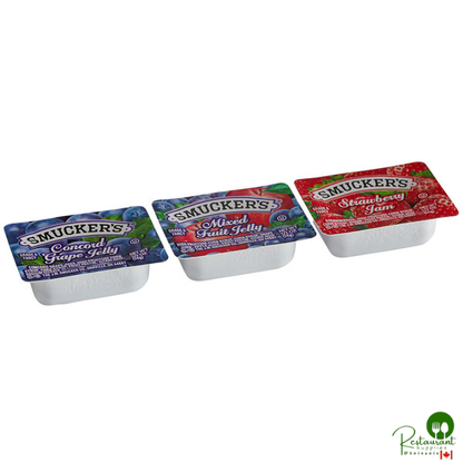 Smucker's Strawberry Jam, Concord Grape & Mixed Fruit Jelly .5 oz. Portion Cups - 200/Case