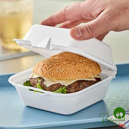 Genpak White Hinged Lid Foam Container 5 13/16" x 5 11/16" x 3 1/8" - 500/Case