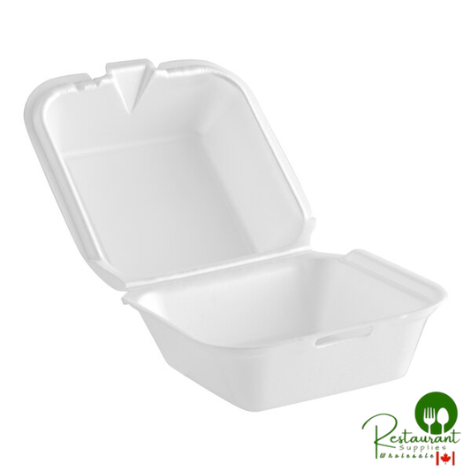 Genpak White Hinged Lid Foam Container 5 13/16" x 5 11/16" x 3 1/8" - 500/Case